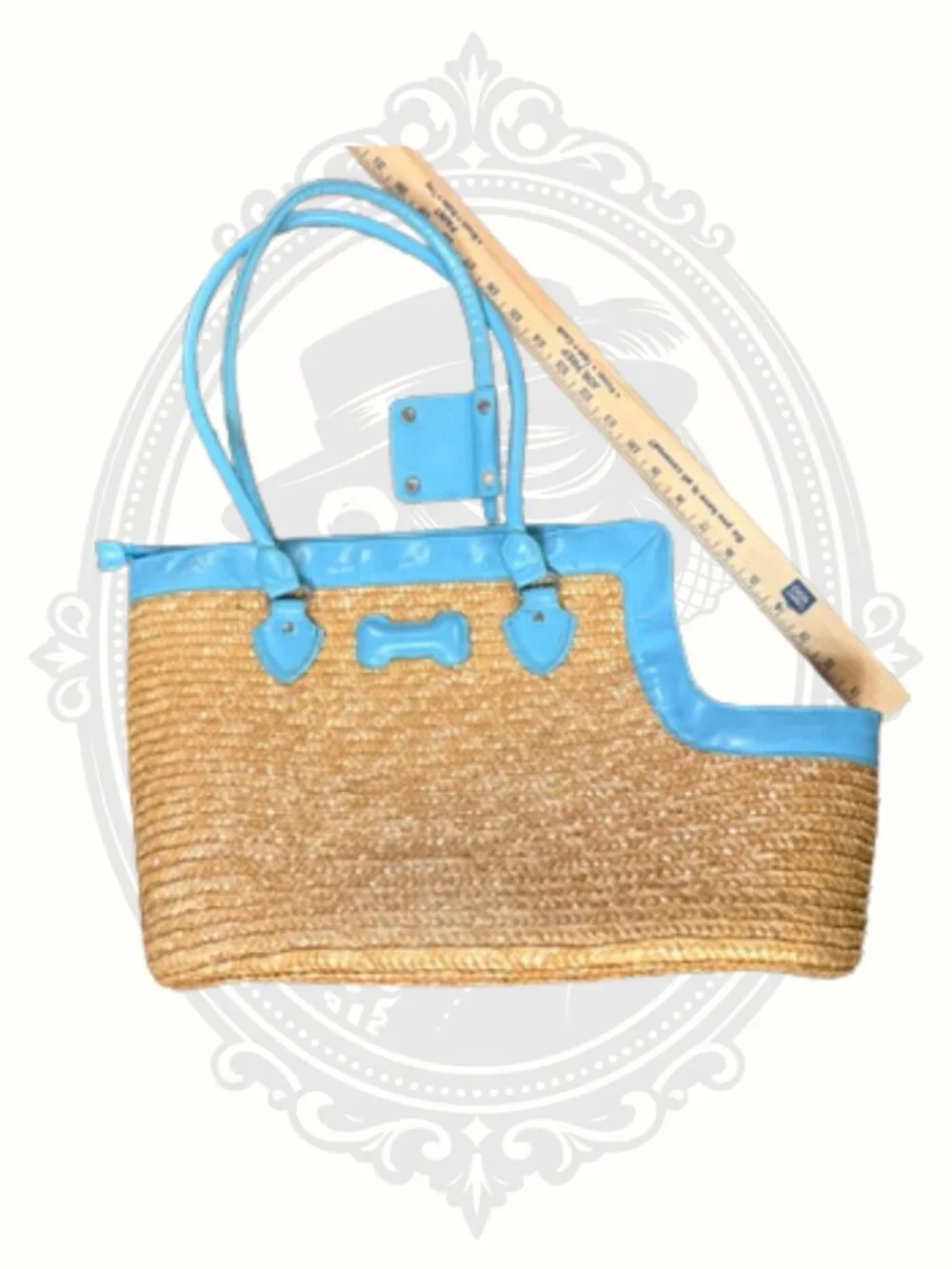 Blue Straw Pet Carrier Dog Tote Bag Tropical Lining Small Dog Travel Carrier